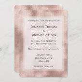 赤面ピンクローズパーソナライズされた結婚金ゴールド 招待状 (正面/裏面)