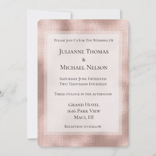 赤面ピンクローズパーソナライズされた結婚金ゴールド 招待状 (正面)