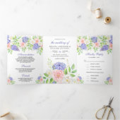 赤面ピンクローズパープルアジサイフローラズ 三つ折り招待状 (内部)