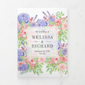 赤面ピンクローズパープルアジサイフローラズ 三つ折り招待状 (カバー)