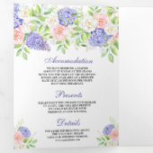 赤面ピンクローズパープルアジサイフローラズ 三つ折り招待状 (内部最初)