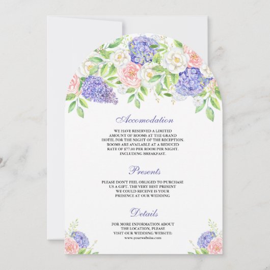 赤面ピンクローズパープルアジサイフローラズ 招待状 (裏面)