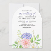 赤面ピンクローズパープルアジサイフローラズ 招待状 (正面)