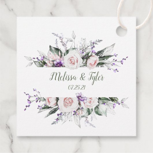 赤面ピンクローズパープルワイルドフラワーフレーム結婚ズ フェイバータグ (裏面)