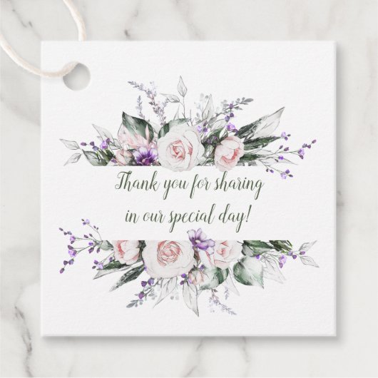 赤面ピンクローズパープルワイルドフラワーフレーム結婚ズ フェイバータグ (正面)