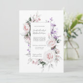 赤面ピンクローズパープルワイルドフラワーフレーム結婚ズ 招待状 (スタンド正面)