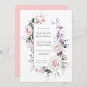 赤面ピンクローズパープルワイルドフラワーフレーム結婚ズ 招待状 (正面/裏面)