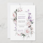 赤面ピンクローズパープルワイルドフラワーフレーム結婚ズ 招待状 (正面)