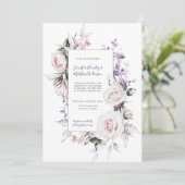 赤面ピンクローズパープルワイルドフラワーフレーム結婚ズ 招待状 (スタンド正面)