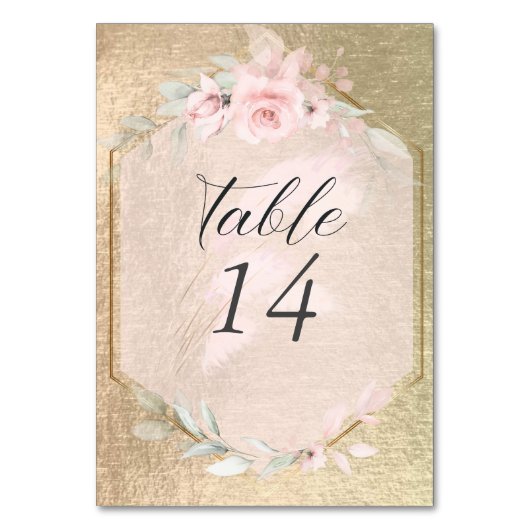 赤面ピンクローズピンク&金ゴールド テーブルナンバー (正面)