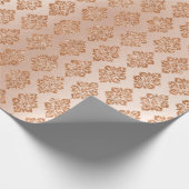 赤面ピンクローズピーチコッパーフローラダマスク ラッピングペーパー (角)