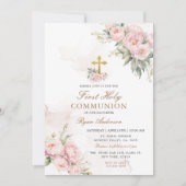 赤面ピンクローズファースト・ホリー・コミュニオン 招待状 (正面)