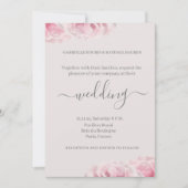 赤面ピンクローズフラワーグレーエレガントフローラ結婚ズ 招待状 (正面)