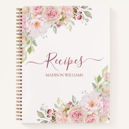 赤面ピンクローズフラワーフローラファミリー調理師レシピ ノートブック (正面)