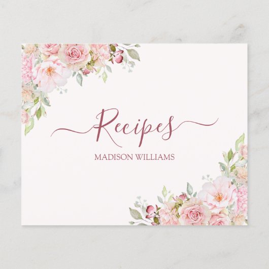 赤面ピンクローズフラワーフローラ料理レシピカード (裏面)
