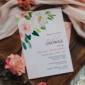 赤面ピンクローズフラワーブライダルシャワー招待 招待状