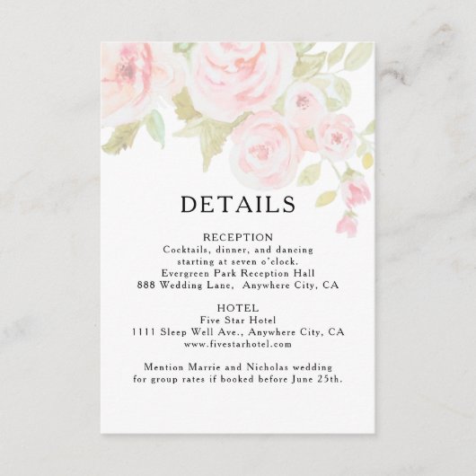 赤面ピンクローズフローラウォーター結婚カラー詳細 エンクロージャーカード (正面)