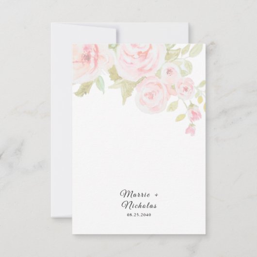 赤面ピンクローズフローラウォーター結婚カラー サンキューカード (裏面)