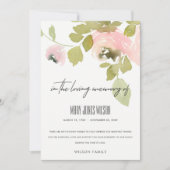 赤面ピンクローズフローラウォーター色悔やみや弔慰メモリアル サンキューカード (正面)