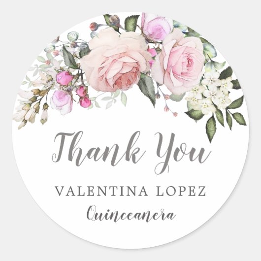 赤面ピンクローズフローラキンセアニェラありがとう ラウンドシール (正面)