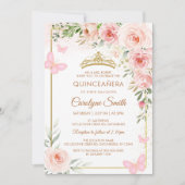 赤面ピンクローズフローラキンセアニラバタフライティアラ 招待状 (正面)