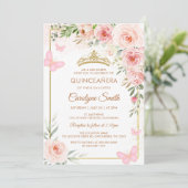 赤面ピンクローズフローラキンセアニラバタフライティアラ 招待状 (スタンド正面)