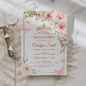 赤面ピンクローズフローラキンセアニラバタフライティアラ 招待状