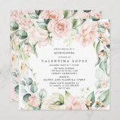 赤面ピンクローズフローラスクエアキンセアニェラ 招待状 (正面/裏面)