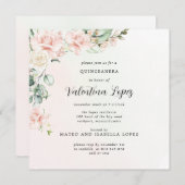 赤面ピンクローズフローラスクエアキンセアニェラ 招待状 (正面/裏面)