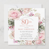 赤面ピンクローズフローラスクエア80thバースデーパーティー 招待状 (正面)