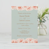 赤面ピンクローズフローラセージ金ゴールドエレガントな結婚式 招待状 (スタンド正面)
