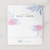 赤面ピンクローズフローラダスティブルー葉ズ結婚ズ プレイスカード (外部開封)