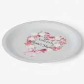 赤面ピンクローズフローラハートブライダルシャワー ペーパープレート (アングル)