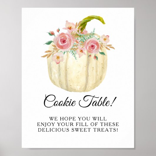 赤面ピンクローズフローラパンプキンクッキーテーブルサイン ポスター (正面)