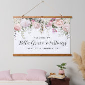 赤面ピンクローズフローラファーストコミューオンウェルカムバン 吊り下げ型タペストリー (寝室)