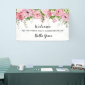 赤面ピンクローズフローラファーストコミューオンウェルカムバン 横断幕 (トレードショー)