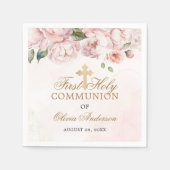 赤面ピンクローズフローラファースト・ホリー・コミューン スタンダードカクテルナプキン (正面)