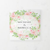 赤面ピンクローズフローラフォトコラージュ結婚ズ 三つ折り招待状 (カバー)