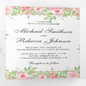 赤面ピンクローズフローラフォトコラージュ結婚ズ 三つ折り招待状 (内部最初)