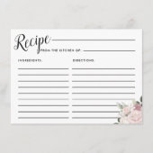 赤面ピンクローズフローラブライダルシャワーレシピカード エンクロージャーカード (正面)
