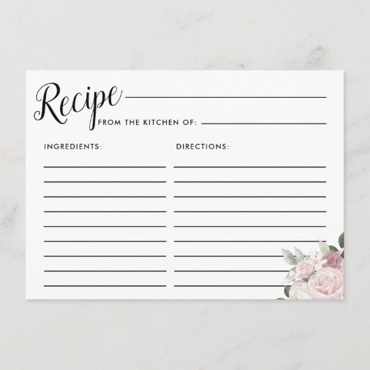 赤面ピンクローズフローラブライダルシャワーレシピカード エンクロージャーカード (正面)