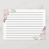 赤面ピンクローズフローラブライダルシャワーレシピカード エンクロージャーカード (裏面)