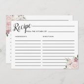 赤面ピンクローズフローラブライダルシャワーレシピカード エンクロージャーカード (正面/裏面)