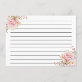 赤面ピンクローズフローラブライダルシャワーレシピカード エンクロージャーカード (裏面)