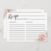 赤面ピンクローズフローラブライダルシャワーレシピカード エンクロージャーカード (正面/裏面)