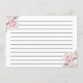 赤面ピンクローズフローラブライダルシャワーレシピカード エンクロージャーカード (裏面)