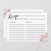 赤面ピンクローズフローラブライダルシャワーレシピカード エンクロージャーカード (正面/裏面)