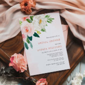 赤面ピンクローズフローラブライダルシャワー招待 招待状