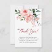 赤面ピンクローズフローラブライダルシャワー サンキューカード (正面)