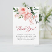 赤面ピンクローズフローラブライダルシャワー サンキューカード (スタンド正面)